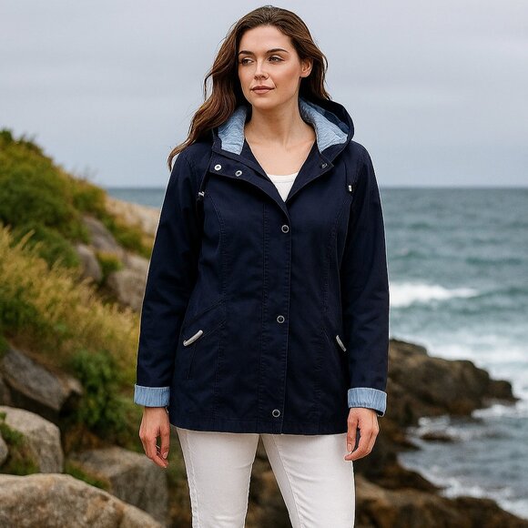 Mackintosh New England Rain or Shine Jacket with Detachable Hood Lined Navy Blue - Picture 3 of 15